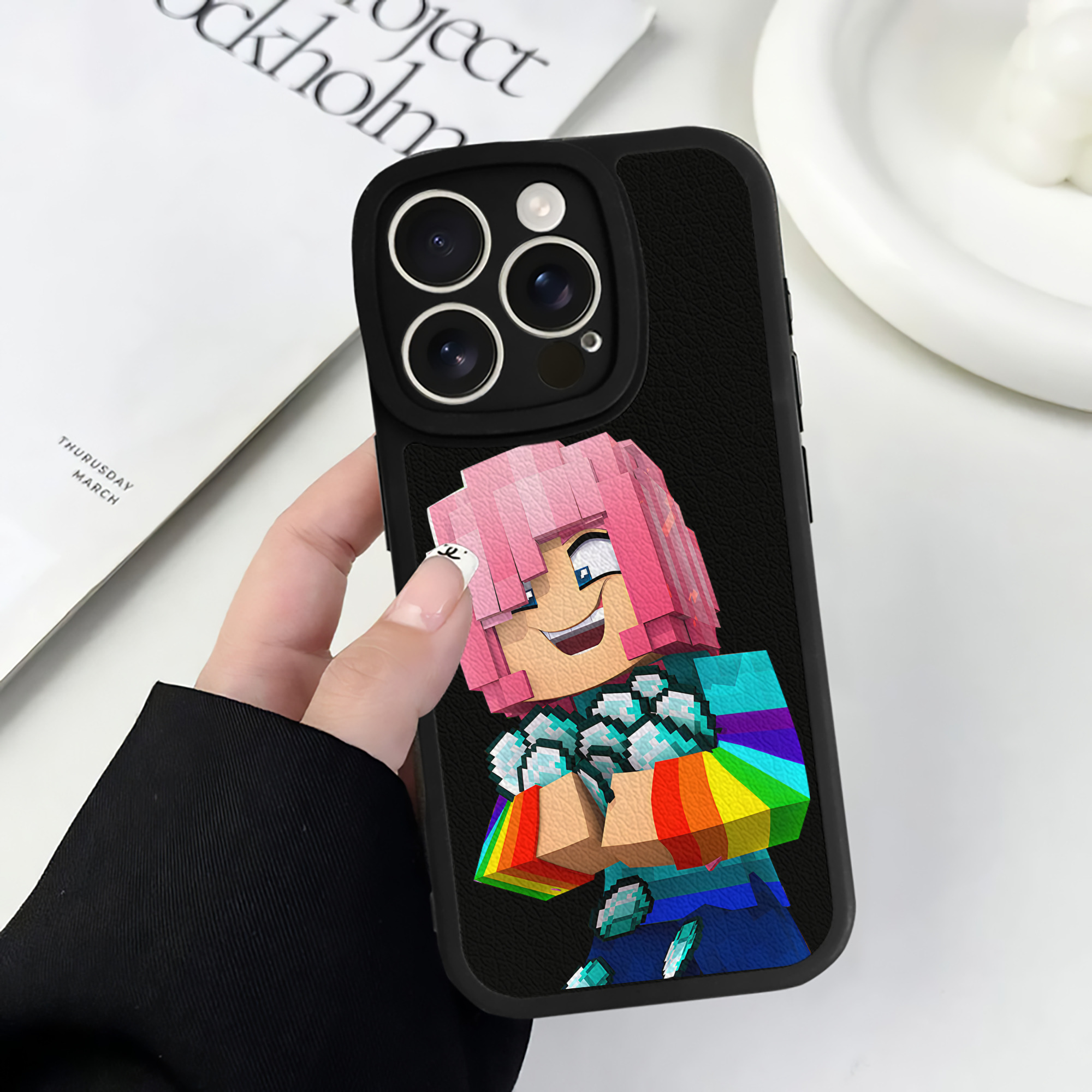 （画像用） マインクラフト ブロックの世界 Minecraft MC Block world 【iPhone 16シリーズ対応】シリコンスマホケース（レザー調） 材質：シリコン